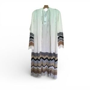 NY Collection Chevron  long plus size Cardigan - Cream, Black, Gray, Brown